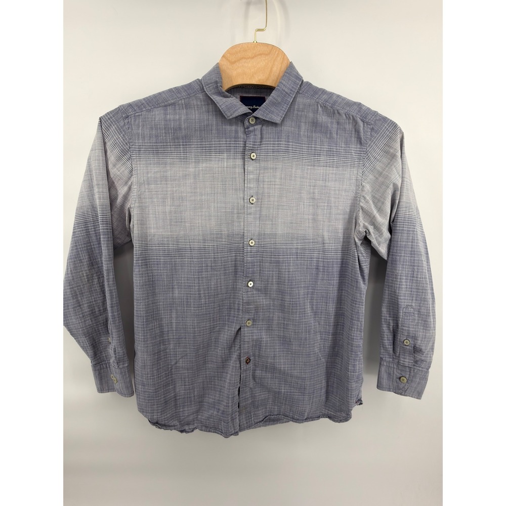 Tommy Bahama Shirt Mens Large Blue Ombre Gradient Grid Cotton Long Sleeve Casual